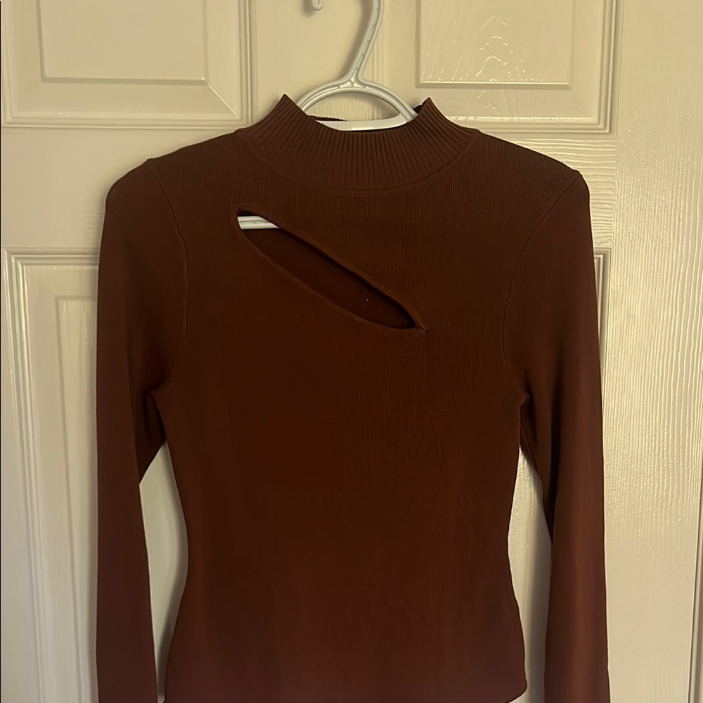 Fashion Nova One Piece Brown Cut Out Fitted Long Sleeve Top